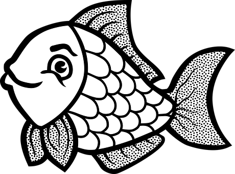 Stylized Blackand White Fish Illustration PNG image