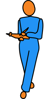 Stylized Blue Figure Holding Scissors PNG image