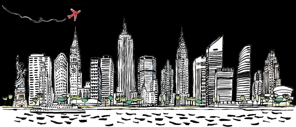 Stylized City Skyline Illustration PNG image