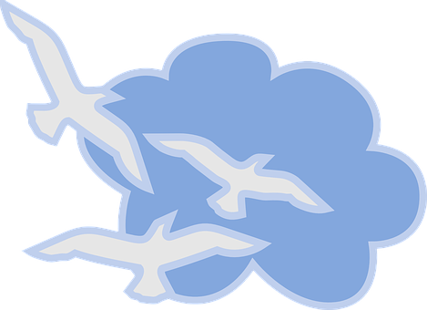 Stylized Cloudand Birds Illustration PNG image