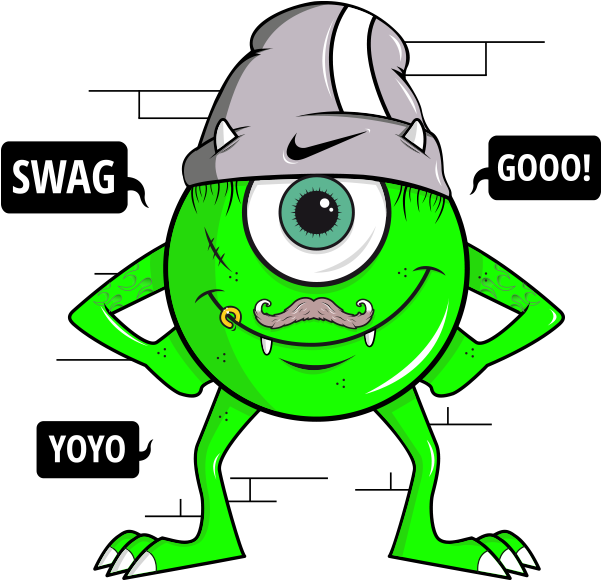 Stylized Mike Wazowski Swag Pose PNG image