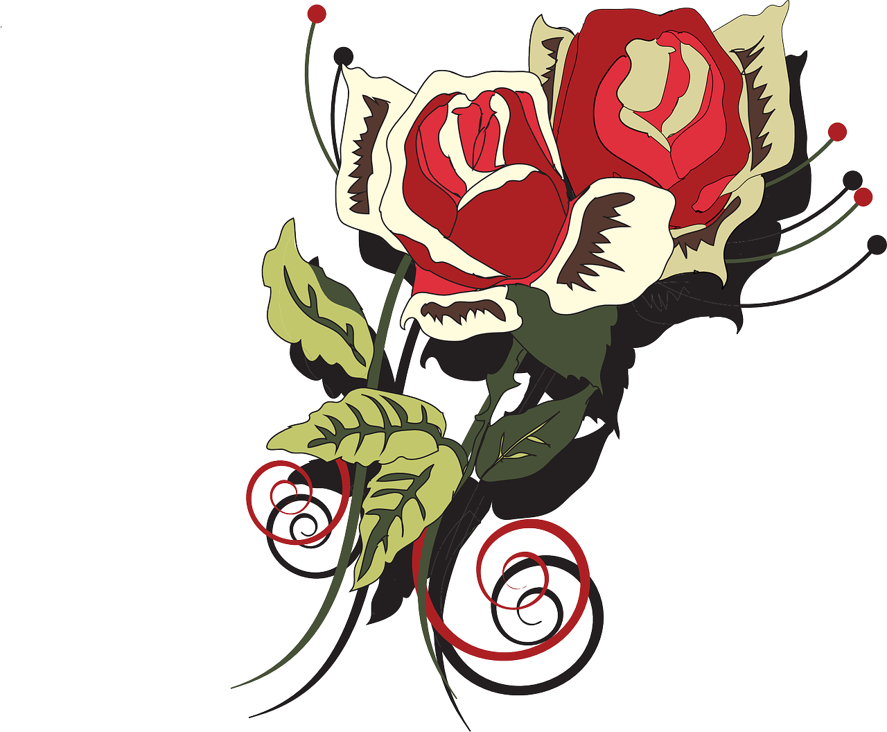 Stylized Red White Roses Vector Art PNG image