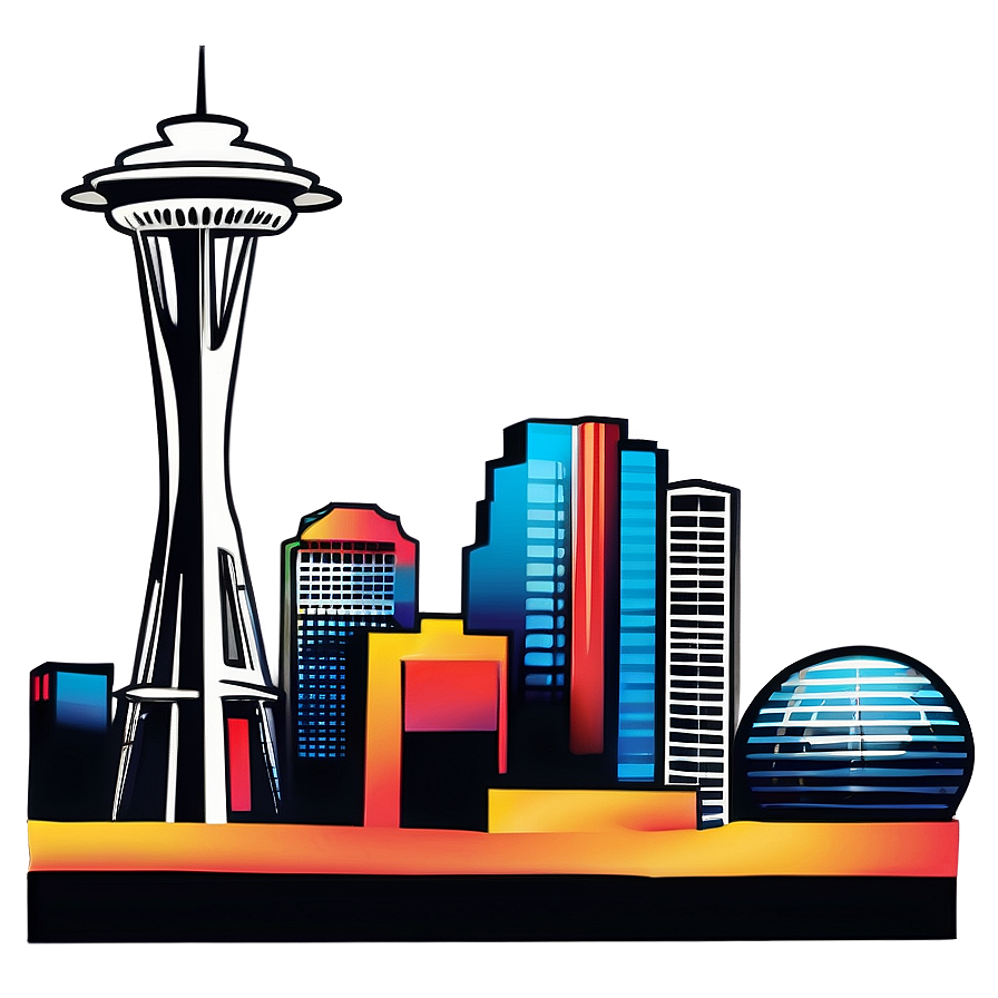 Stylized Seattle Skyline Drawing Png 80 PNG image