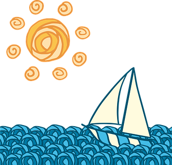 Stylized Sunand Sailboat Graphic PNG image