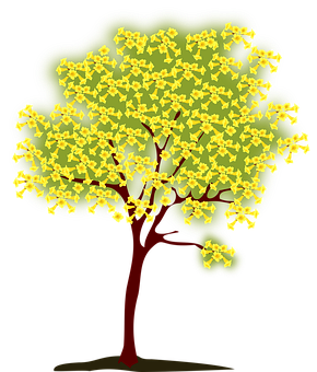 Stylized Yellow Flowering Tree PNG image