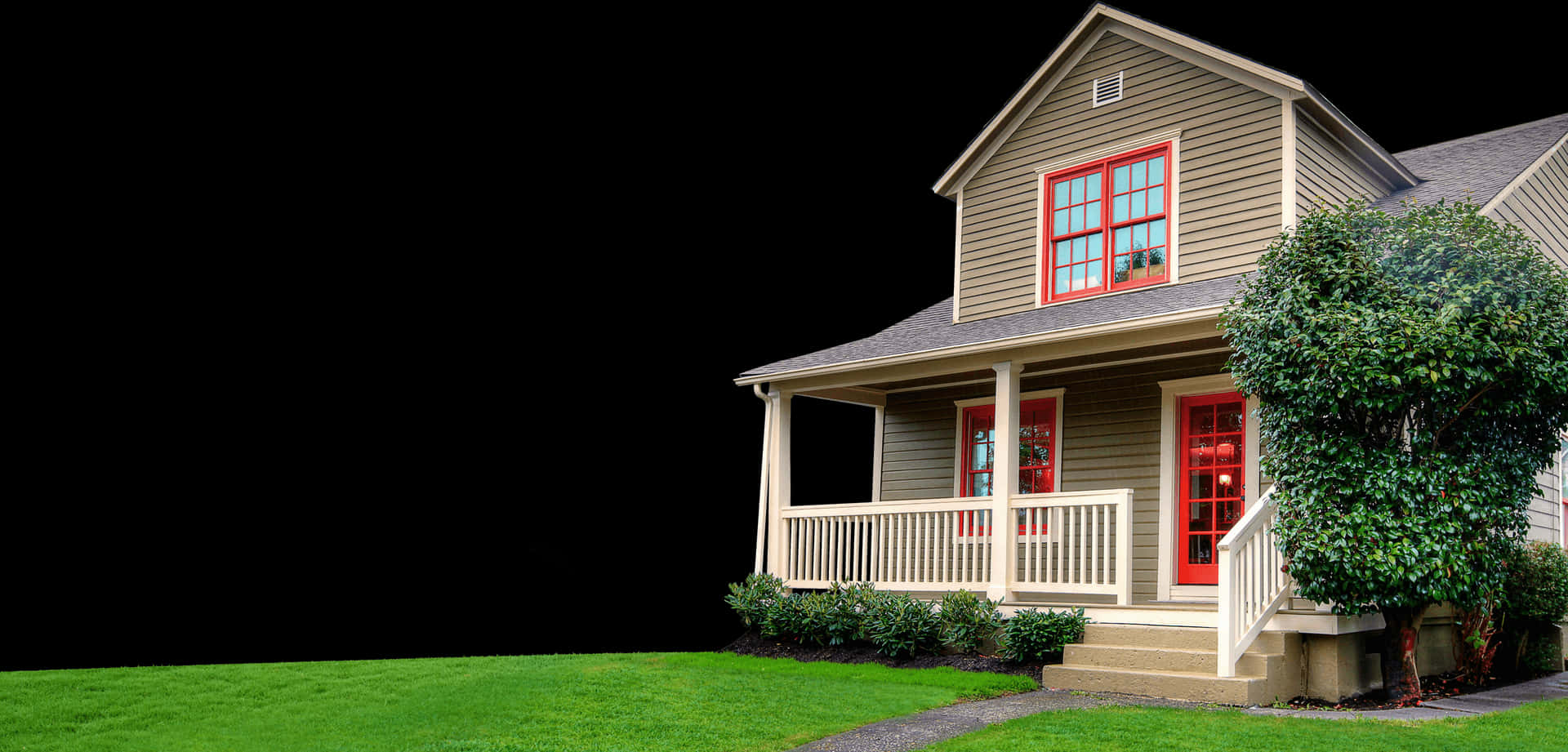 Suburban Home Exterior With Red Accents PNG image