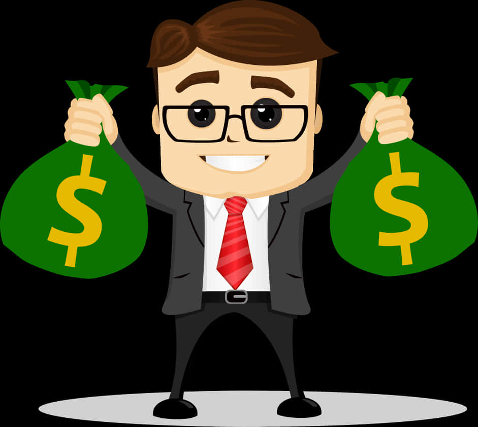 Successful Businessman Holding Money Bags PNG image