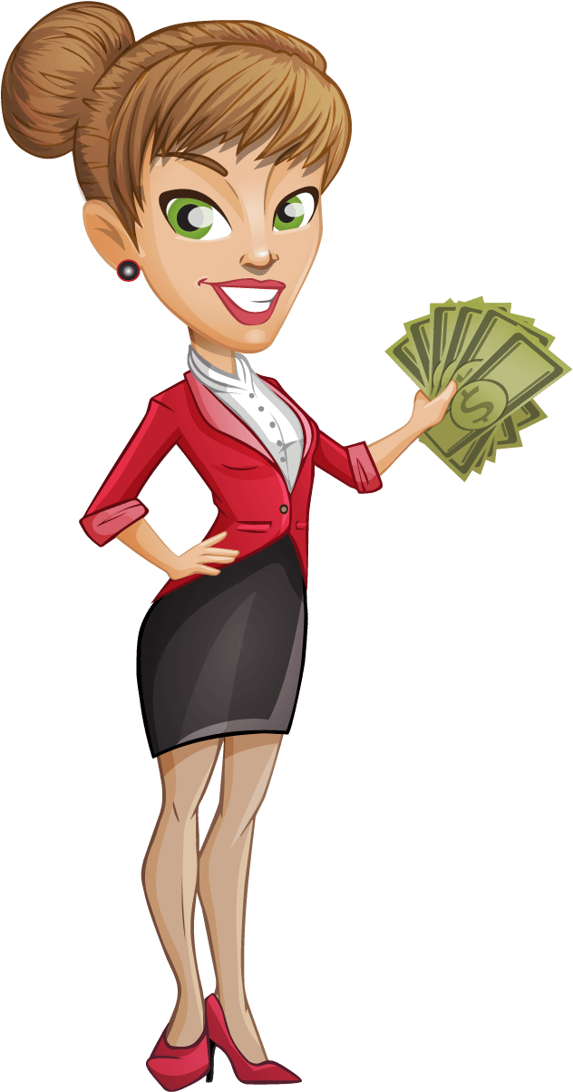 Successful Businesswoman Holding Money Cartoon PNG image