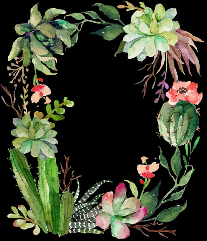 Succulent Watercolor Green Border PNG image