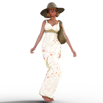 Summer_ Fashion_ Model_ With_ Hat PNG image