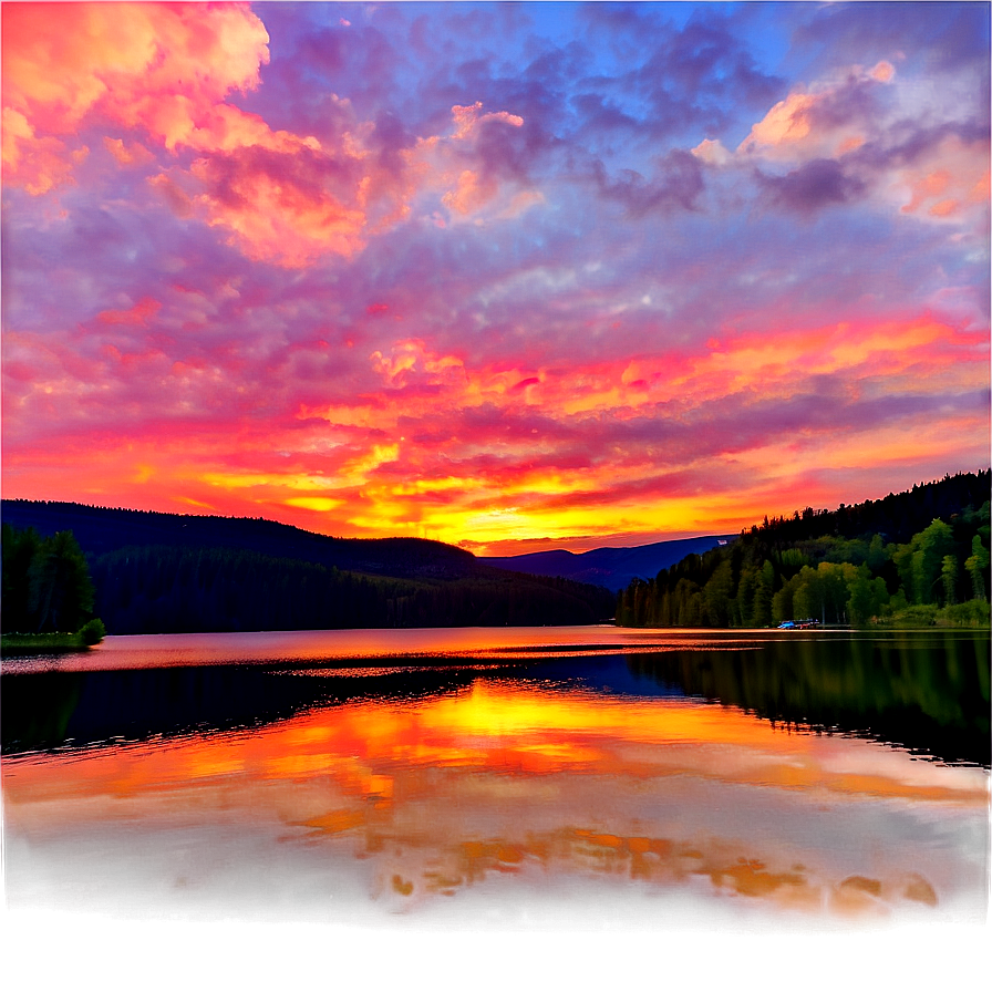 Summer Sunset Over Lake Photo Png Bpf PNG image