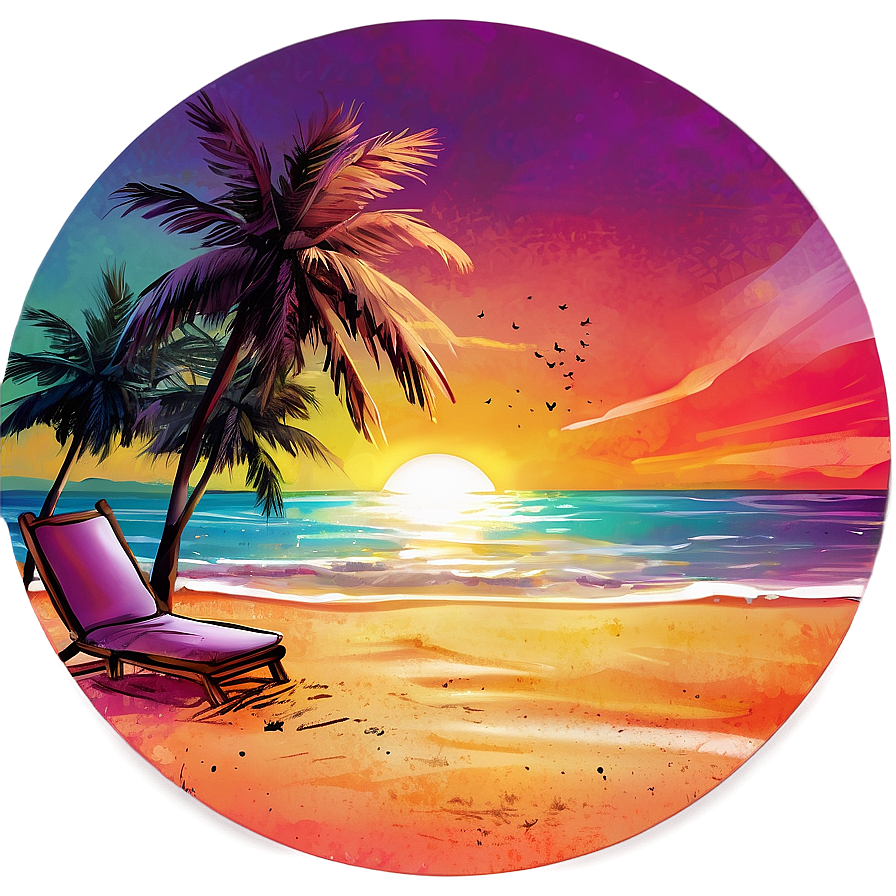 Summer Vibes Sunset Illustration Png 06252024 PNG image