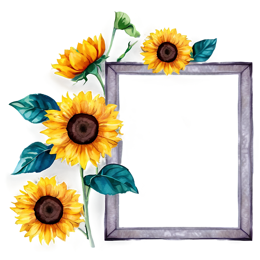 Sunflower Watercolor Border Frame Png 06272024 PNG image