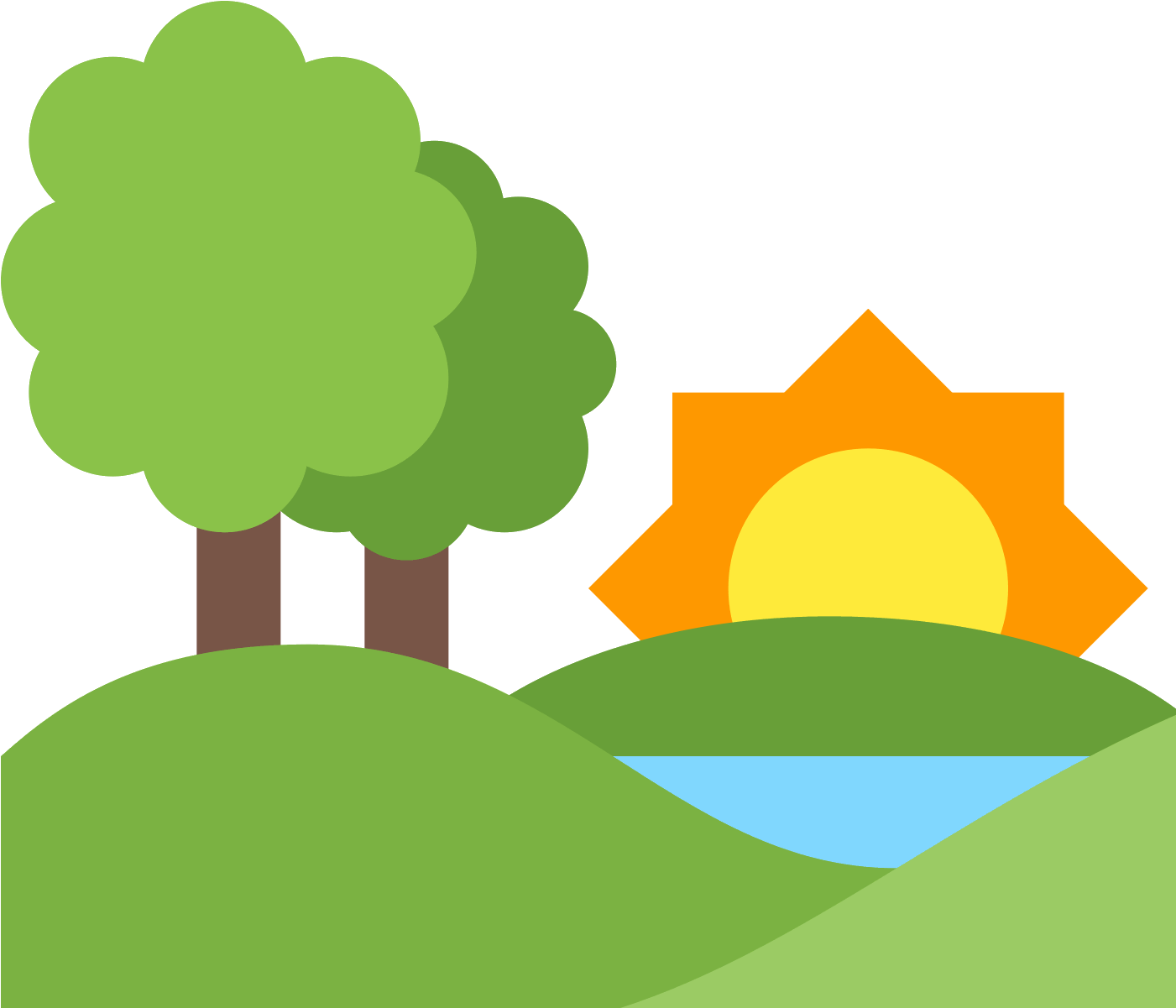 Sunny_ Hills_and_ Trees_ Vector PNG image