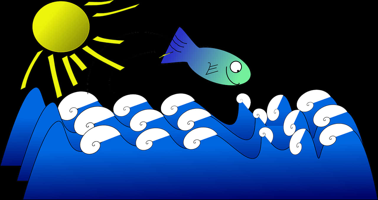 Sunny_ Ocean_ Waves_with_ Fish PNG image