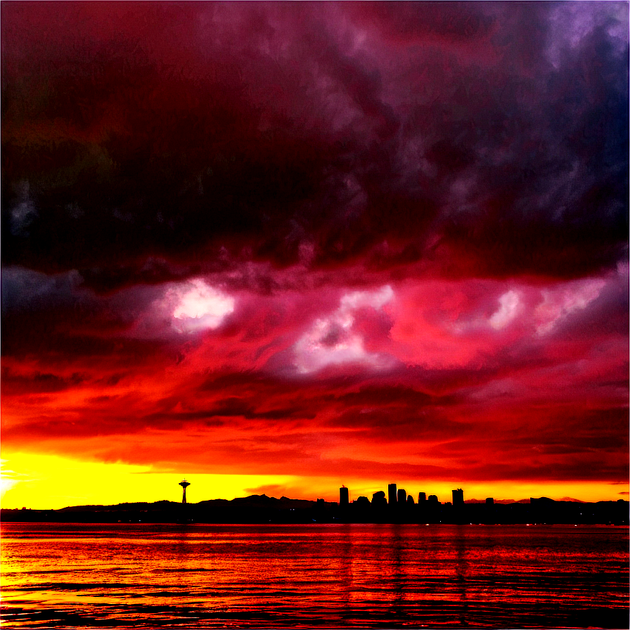 Sunset Over Seattle Skyline Png 06252024 PNG image