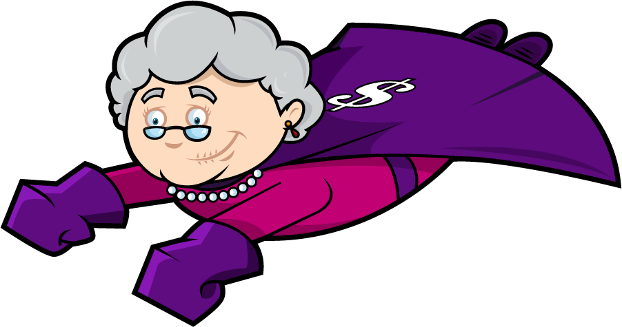 Super Granny Flying Cartoon PNG image