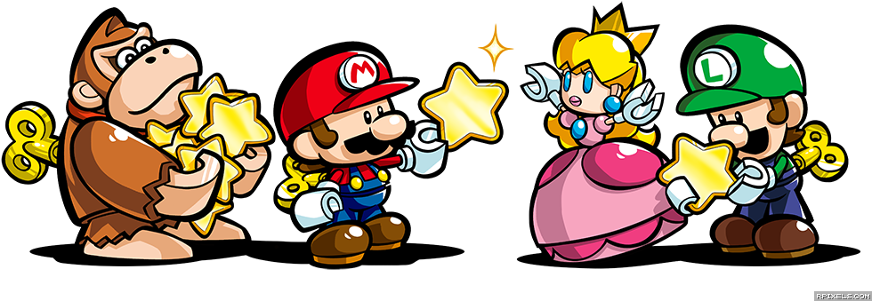 Super_ Mario_ Characters_ With_ Stars PNG image