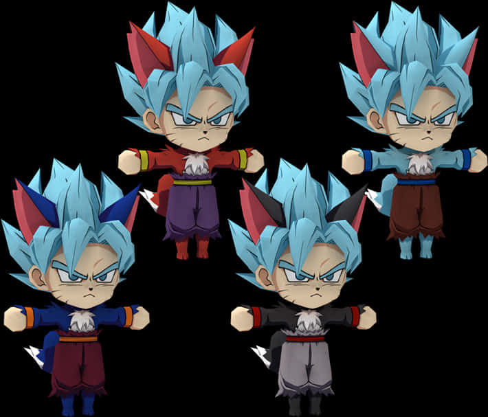 Super Saiyan Blue Vegeta Chibi Poses PNG image