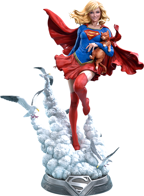 Supergirl Statue Holding Cat PNG image