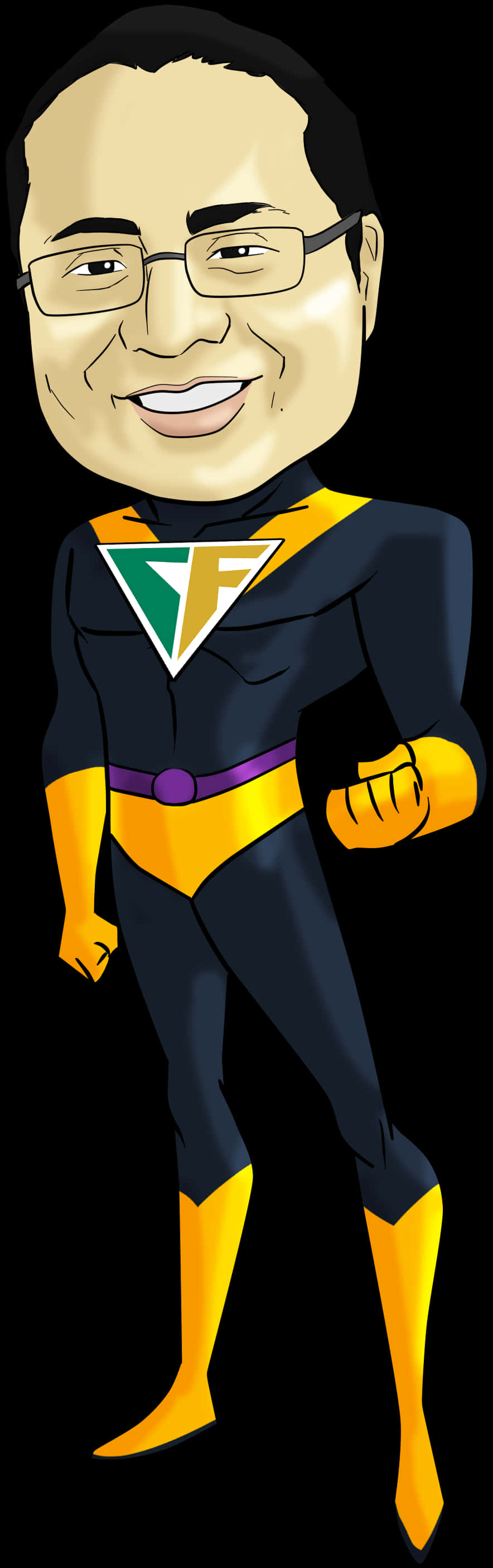 Superhero Caricature Manin Blackand Yellow Costume PNG image