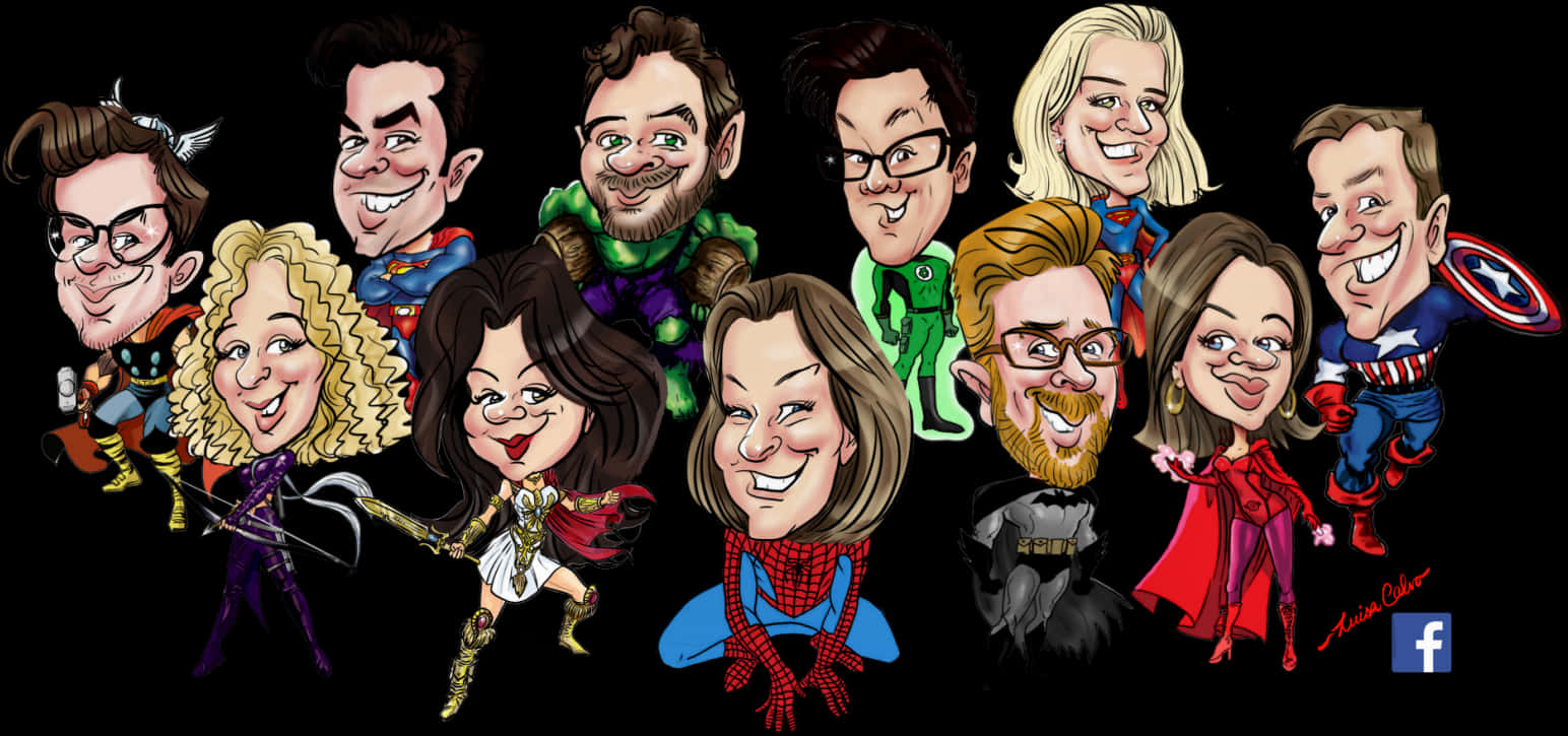 Superhero Themed Caricature Group PNG image