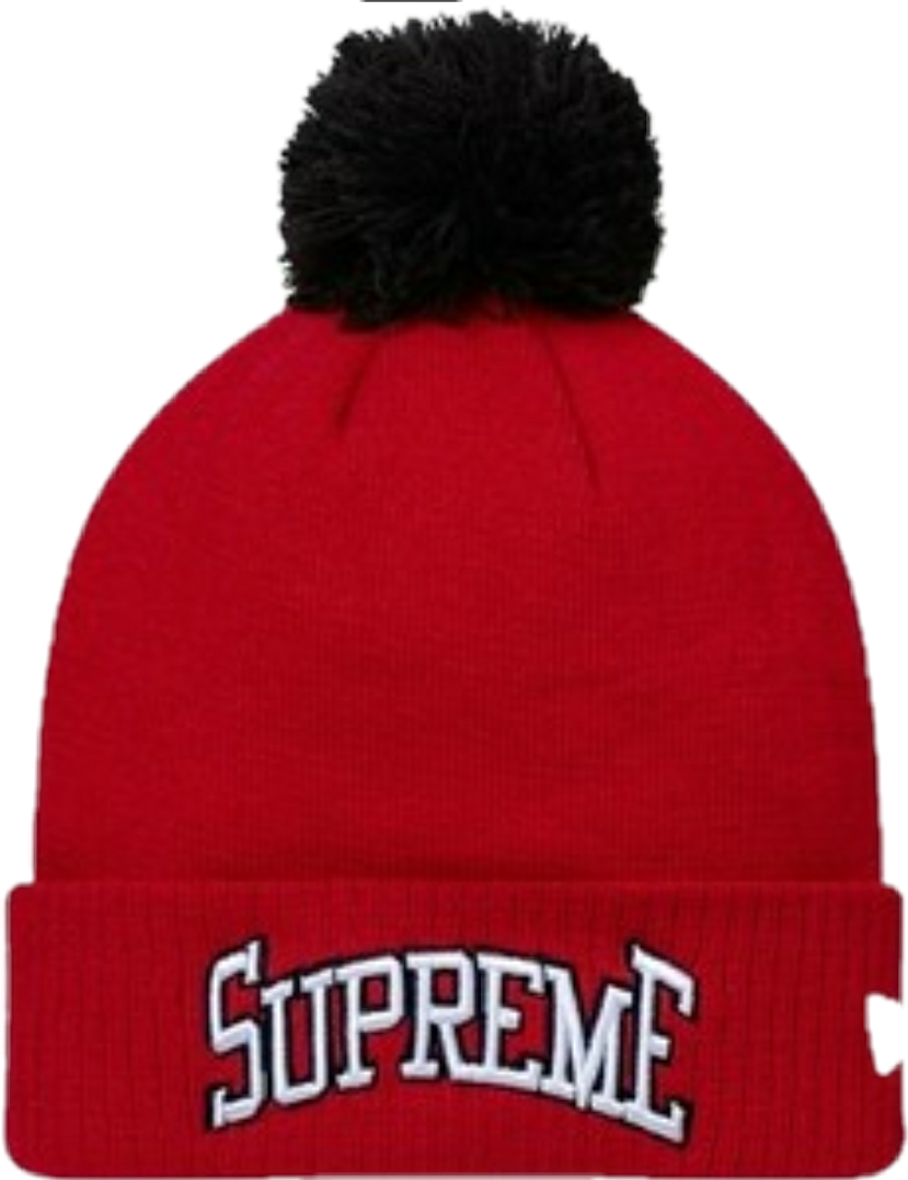 Supreme Branded Red Beanie With Pom PNG image