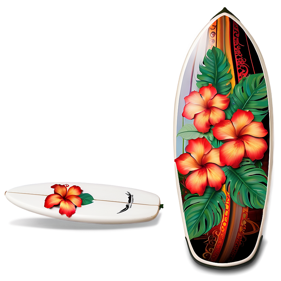 Surfboard With Hibiscus Flowers Png 05242024 PNG image