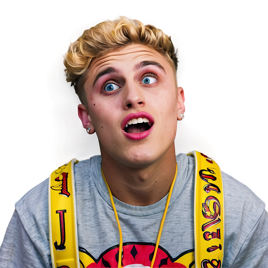 Surprised Blonde Man Yellow Graphic Tee PNG image