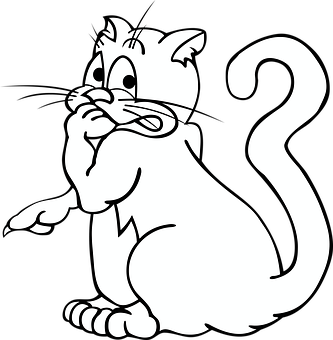 Surprised Cartoon Cat Blackand White PNG image
