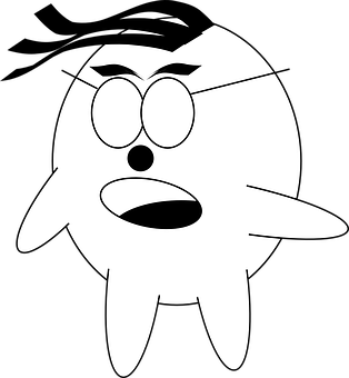 Surprised Cartoon Character Blackand White PNG image