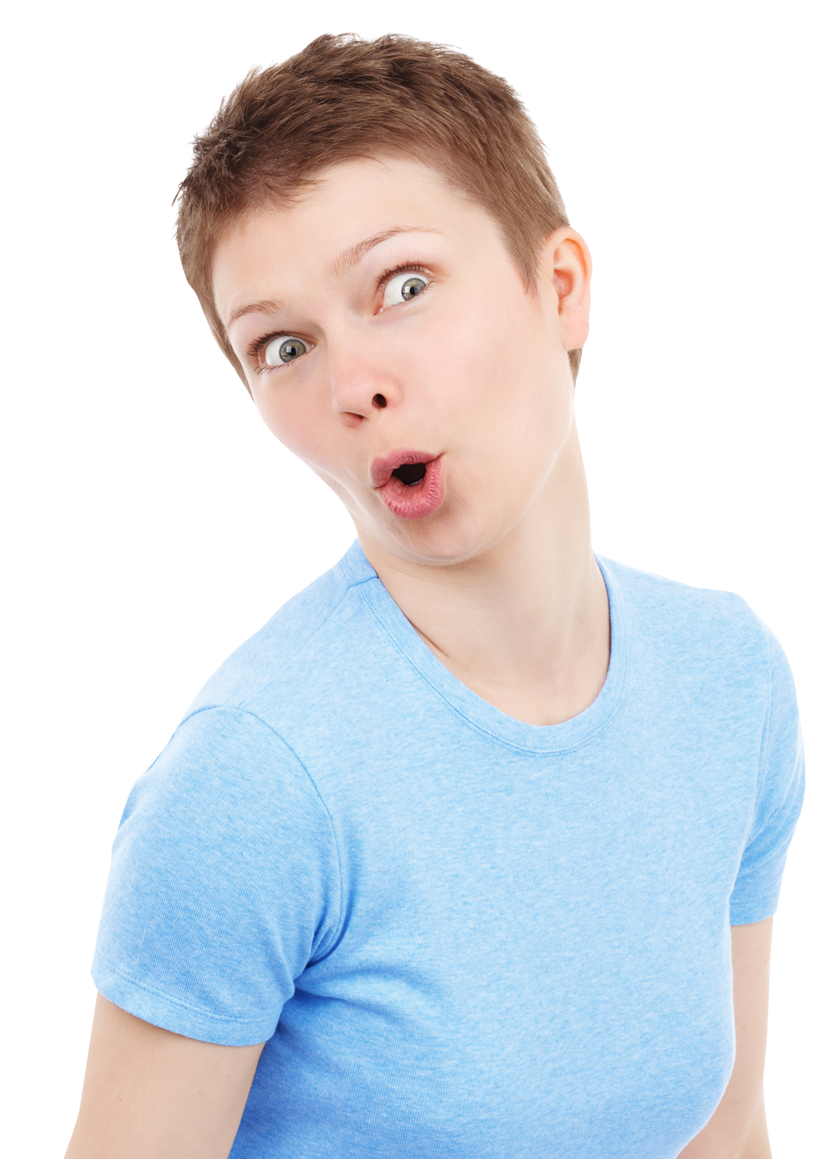 Surprised Expression Blue Shirt PNG image