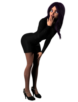 Surprised Purple Haired Girl3 D Render PNG image