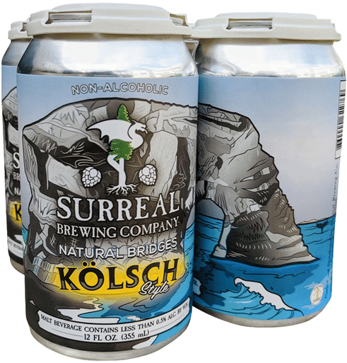Surreal Brewing Non Alcoholic Kolsch Beer Cans PNG image