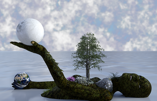 Surreal Nature Holding Planets PNG image