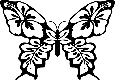 Symmetrical Butterfly Graphic Blackand White PNG image