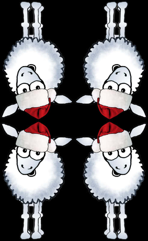 Symmetrical Santa Hat Sheep Pattern PNG image