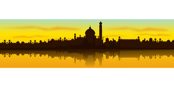 Taj Mahal Silhouette Sunset Reflection PNG image