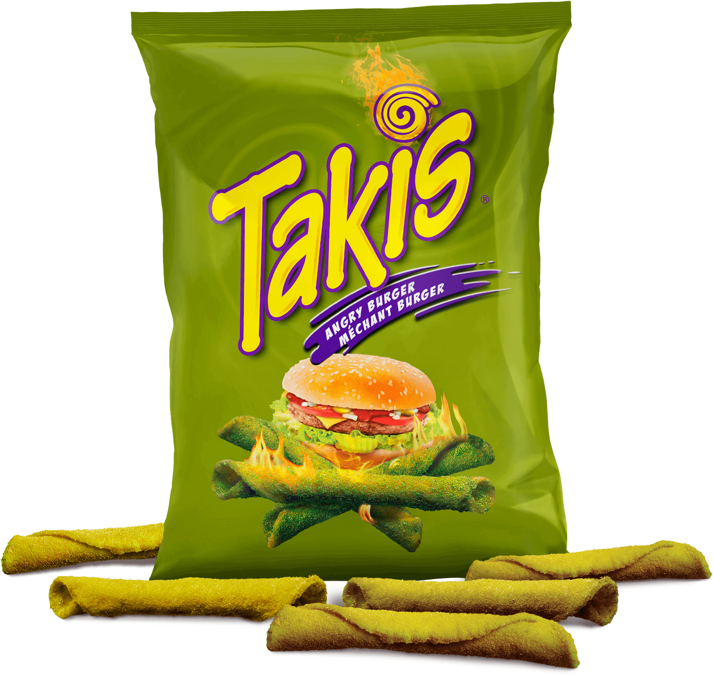 Takis Angry Burger Flavored Snack Packaging PNG image