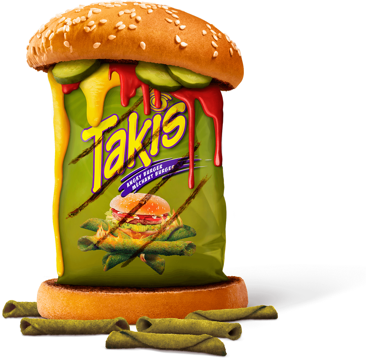 Takis Burger Flavored Chips Promotion PNG image