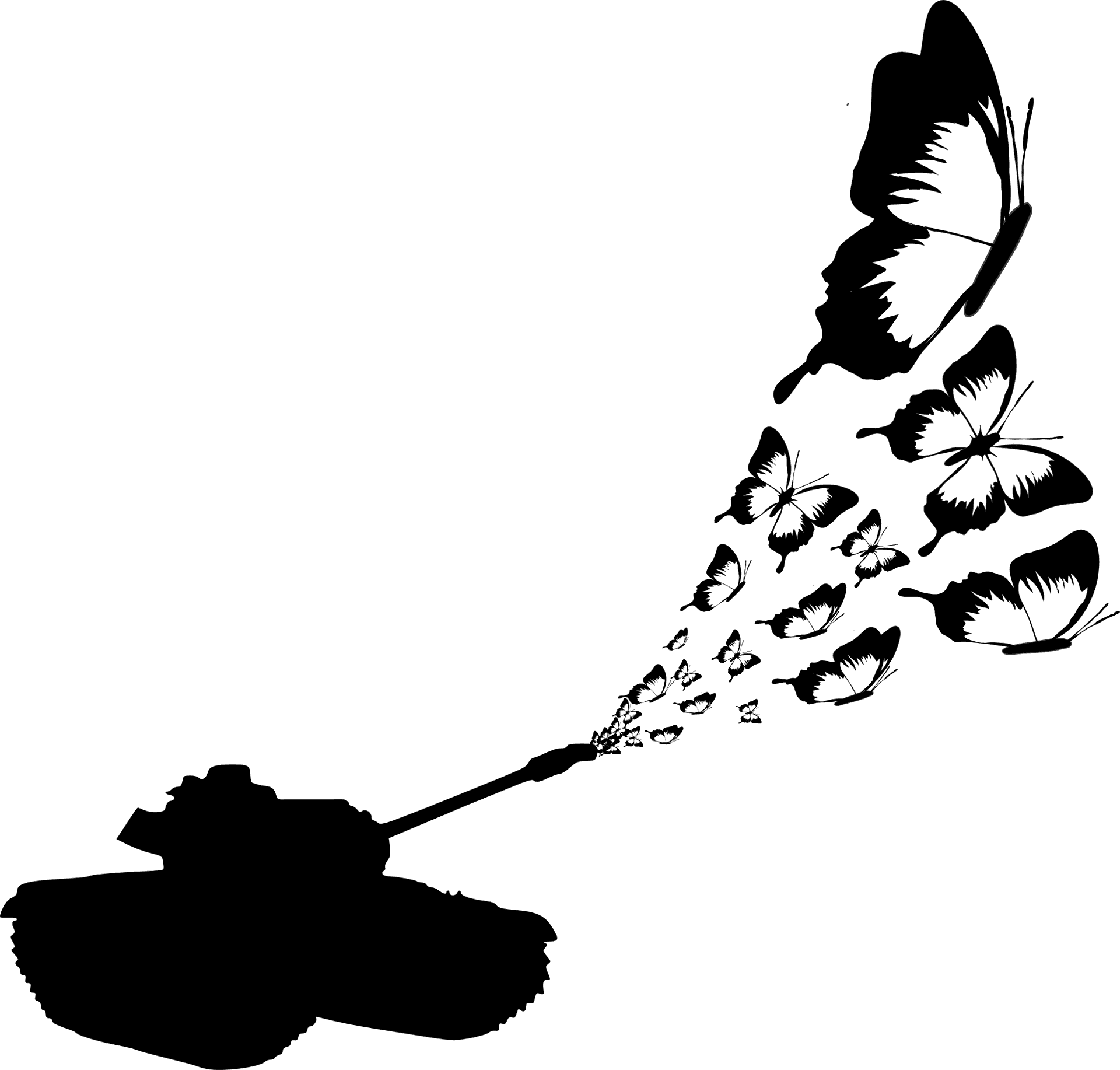 Tank Transforming Into Butterflies Silhouette PNG image