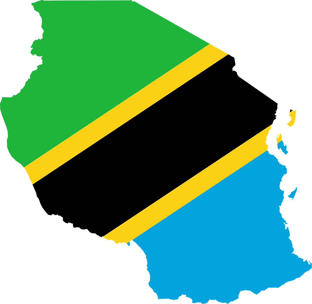 Tanzania Map Outlined With Flag Colors PNG image