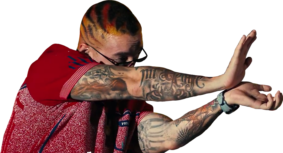 Tattooed Man Dabbing Pose PNG image