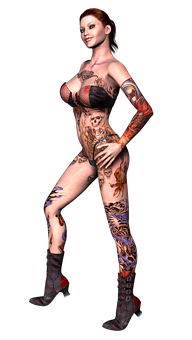 Tattooed3 D Model Pose PNG image