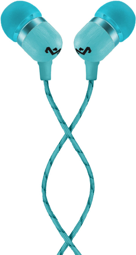 Teal Earphones Twisted Cable PNG image