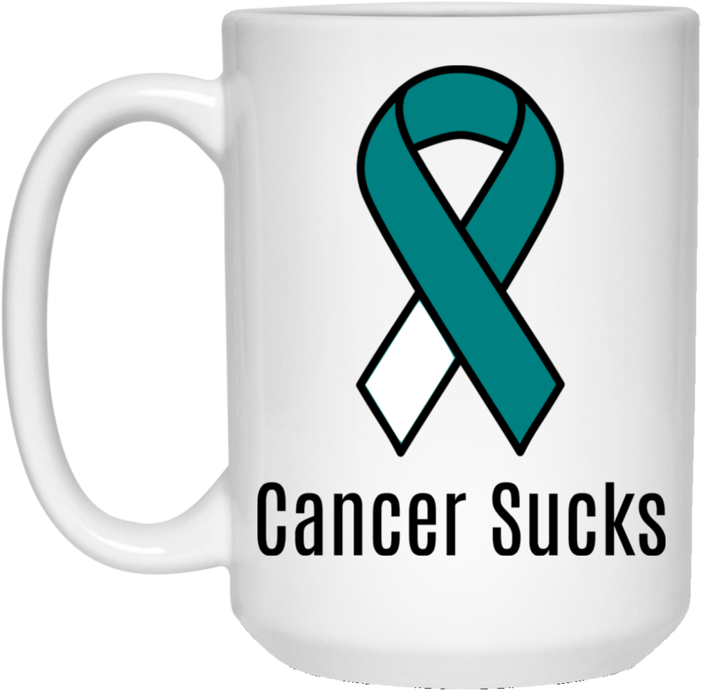 Teal Ribbon Cancer Awareness Mug PNG image