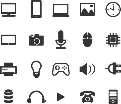 Technology Icons Set Black Background PNG image