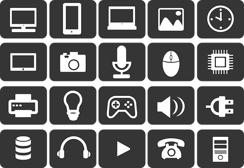 Technology Icons Set Black Background PNG image