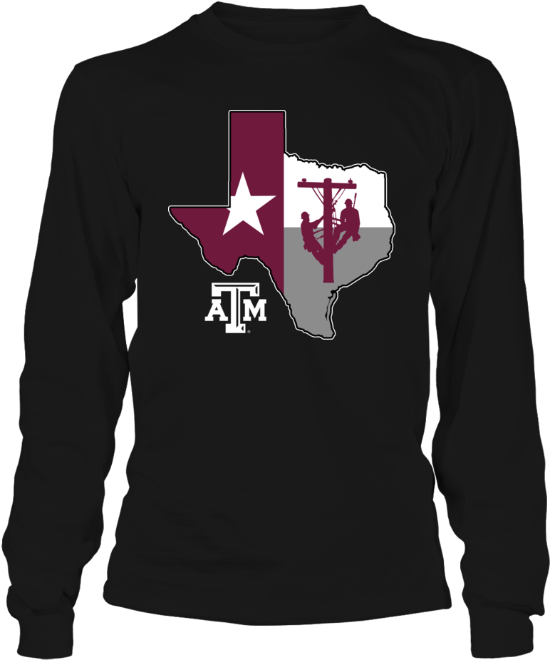 Texas Outline Aggie Maroon Star Long Sleeve Shirt PNG image