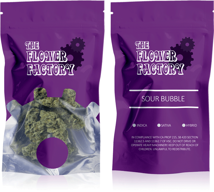 The Flower Factory Sour Bubble Cannabis Packaging PNG image